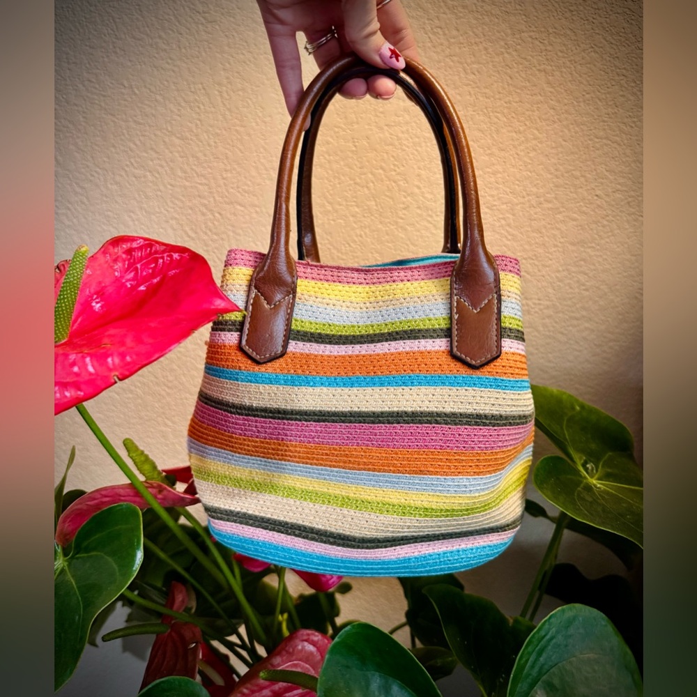 Vintage Striped Colorful Woven Beach Bag Purse Handbag